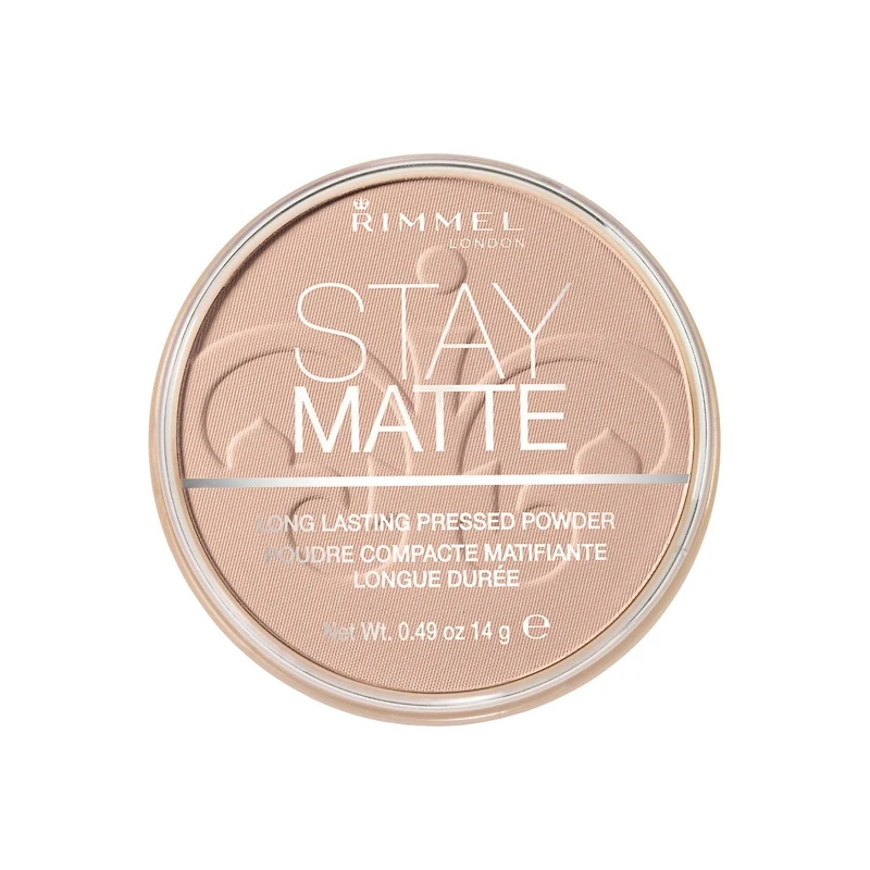 Rimmel Poudre pressée Stay Matte, texture légère et crémeuse, couvrance élevée, contrôle durable de la brillance jusqu'à 5H, 100% Sans Cruauté Fini mat