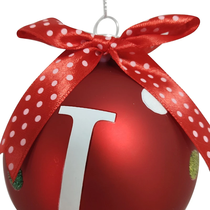 HOLIDAY TIME L RED LETTER GLASS ORNAMENT