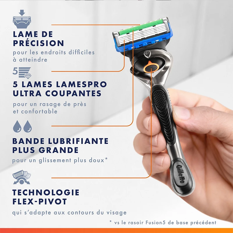 Gillette Fusion5 ProGlide Razor Refills for Men, 8 Razor Cartridges for FlexBall Razor Handle, 5-Blade Razor Blades, Precision Trimmer for Men