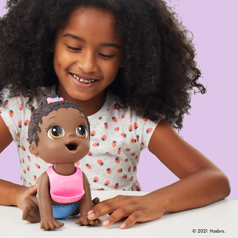 Baby Alive Lil Snacks Doll, Eats and "Poops," 8-inch Baby Doll Toy, Kids 3 and Up, Black Hair