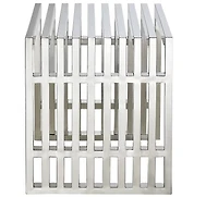 Banc moyen Vixey en chrome, banc en métal, banc poli en chrome, banc moyen en métal, banc d'entrée, banc moderne en métal au fini poli