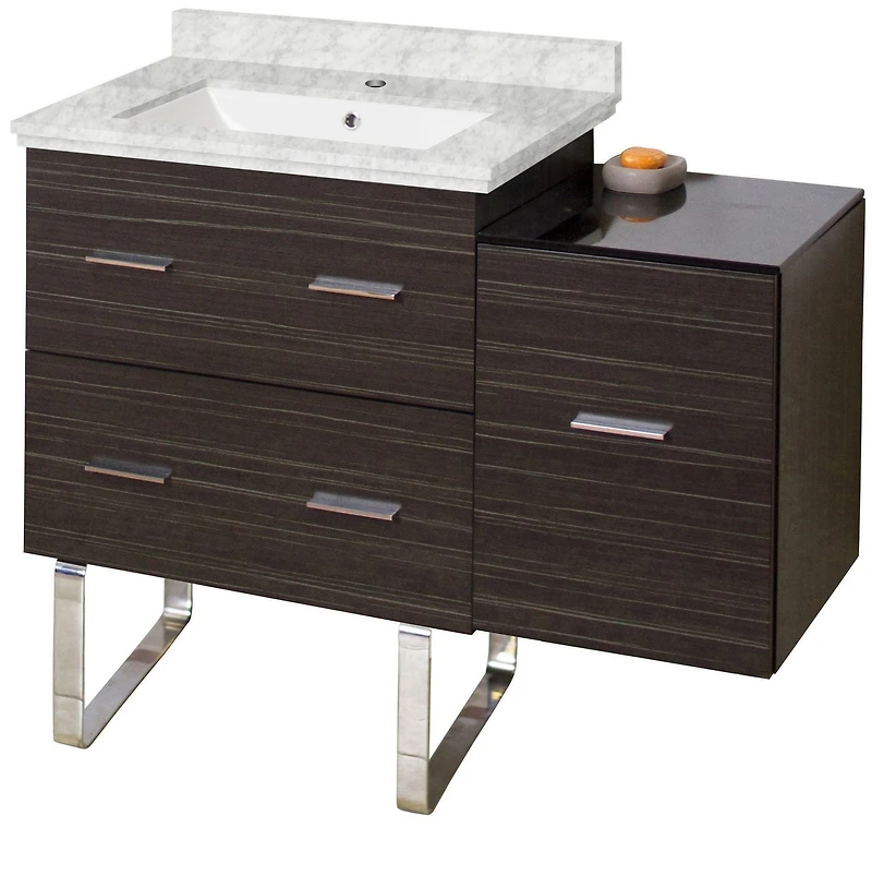 American Imaginations 47.5-in. W Floor Mount White Vanity Set For 3H4-in. Drilling Black Galaxy Top Biscuit UM Sink AI-18773
