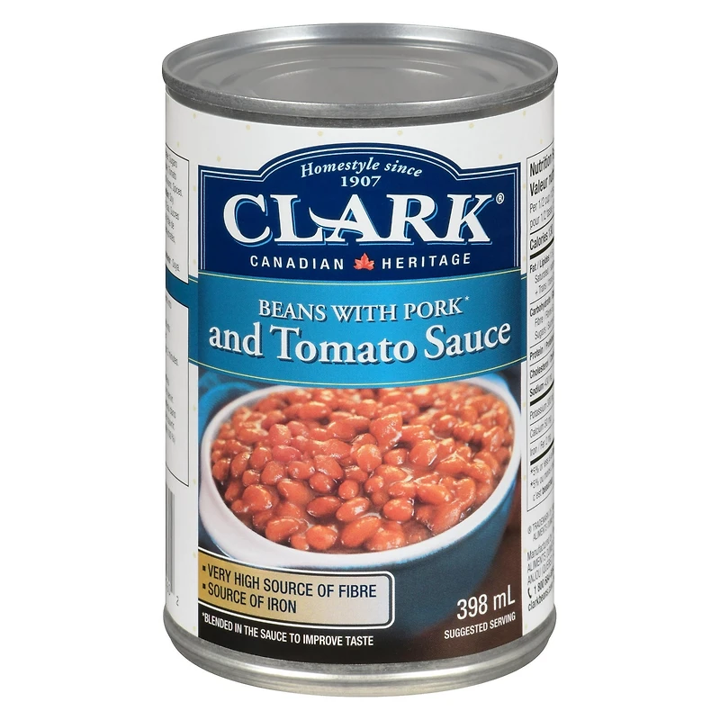 Clark Fèves au lard à la sauce tomate Un tantinet plus costaudes que nos fèves Clark à la sauce tomate, les fèves au lard à la sauce tomate de Clark sont préparées à même cette onctueuse sauce tomate sucrée acidulée. Et, tradition oblige, nous y ajoutons du bon lard bien de chez nous… histoire de leur donner encore plus de goût!