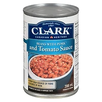 Clark Fèves au lard à la sauce tomate Un tantinet plus costaudes que nos fèves Clark à la sauce tomate, les fèves au lard à la sauce tomate de Clark sont préparées à même cette onctueuse sauce tomate sucrée acidulée. Et, tradition oblige, nous y ajoutons du bon lard bien de chez nous… histoire de leur donner encore plus de goût!