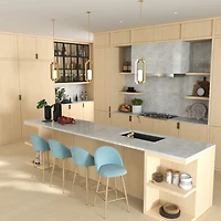 Lot de 4 tabourets de bar modernes Homy Casa, pivotants à 360°, siège rembourré confortable, tissu élégant et pieds en chêne, bleu
