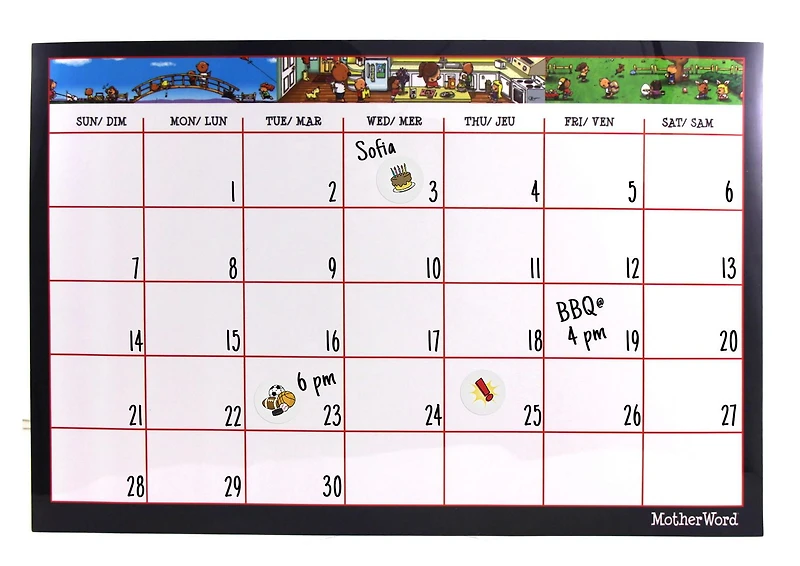 Calendrier magnétique effaçable à sec non daté MotherWord