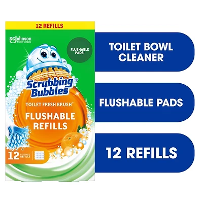Scrubbing Bubbles® Fresh Brush Toilet Bowl Cleaner, Flushable Refills, Citrus Scent, 12 Brush Pads