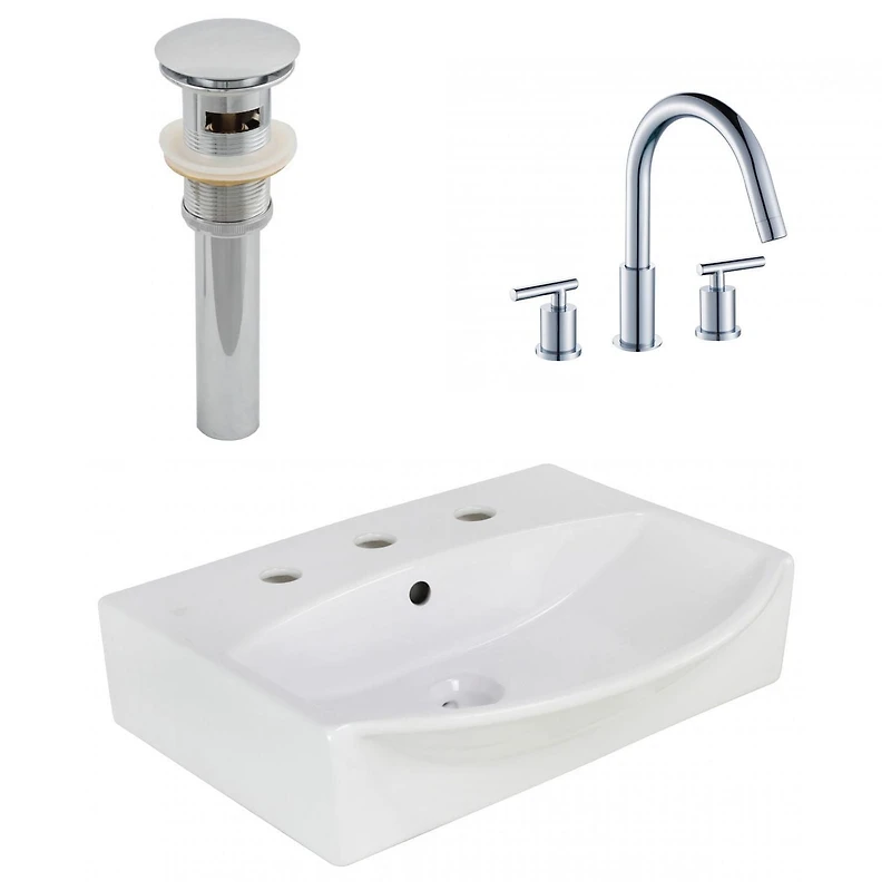 19.5-in. W Wall Mount White Bathroom Vessel Sink Set For 3H8-in. Center Faucet AI-26582