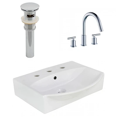 19.5-in. W Wall Mount White Bathroom Vessel Sink Set For 3H8-in. Center Faucet AI-26582