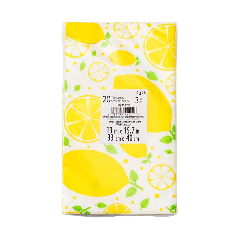 Way to Celebrate! Tall Lemon Napkins – 20ct Summer Party Essentials, Napkin
