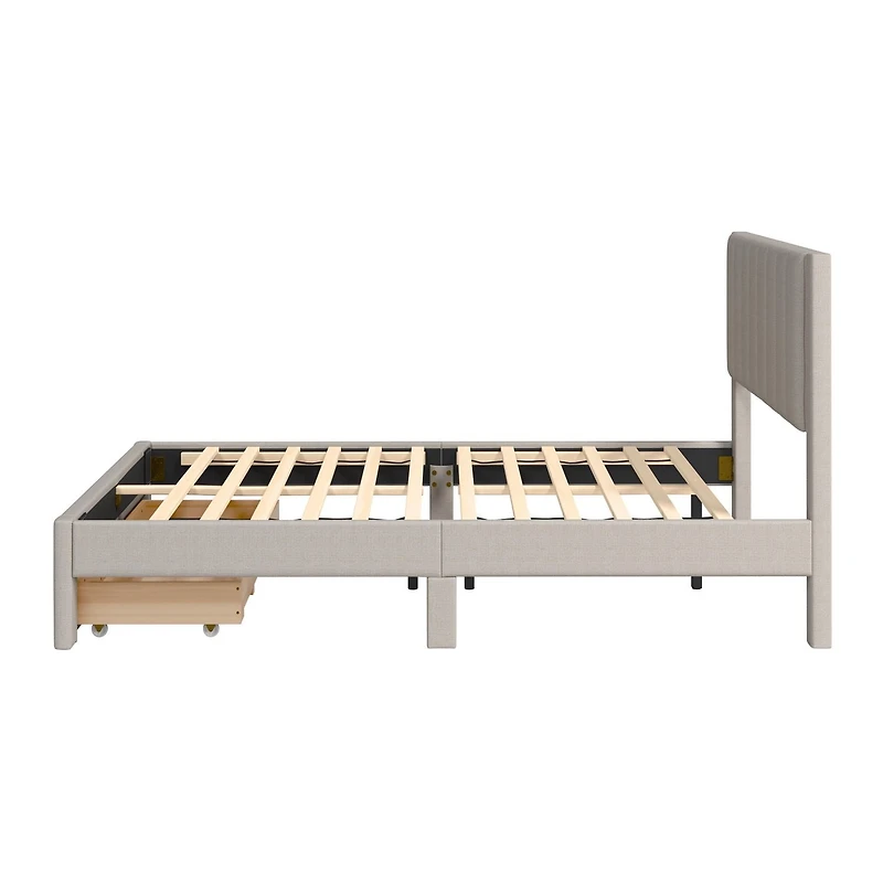 Lit plateforme capitonné et rembourré avec rangement CorLiving Metro Beige en versions double/double, grand et très grand lit
