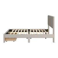 Lit plateforme capitonné et rembourré avec rangement CorLiving Metro Beige en versions double/double, grand et très grand lit