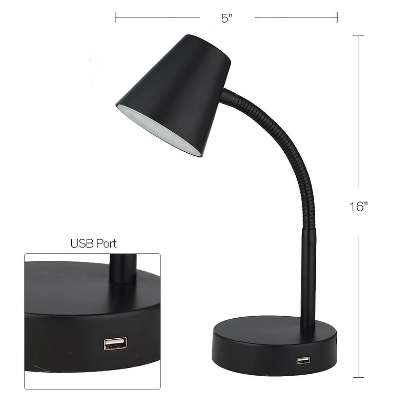 Mainstays LED Desk Lamp with USB Port, Black