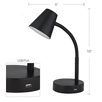 Mainstays LED Desk Lamp with USB Port, Black