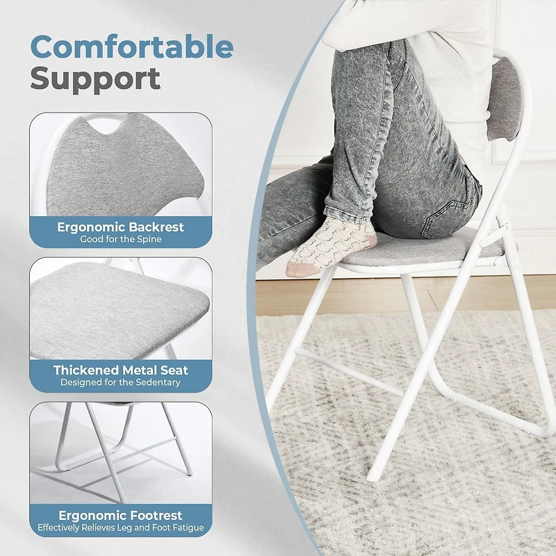 Homy Casa Lot de 4 chaises de salle à manger pliantes - Ensemble de 4 tabourets pliants rembourrés de qualité supérieure avec cadre en métal robuste, rose/gris/brun