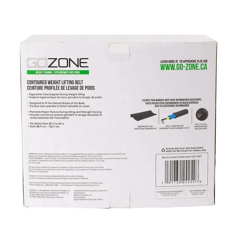 Ceinture profilée de musculation G/TG GoZone – Noir/gris