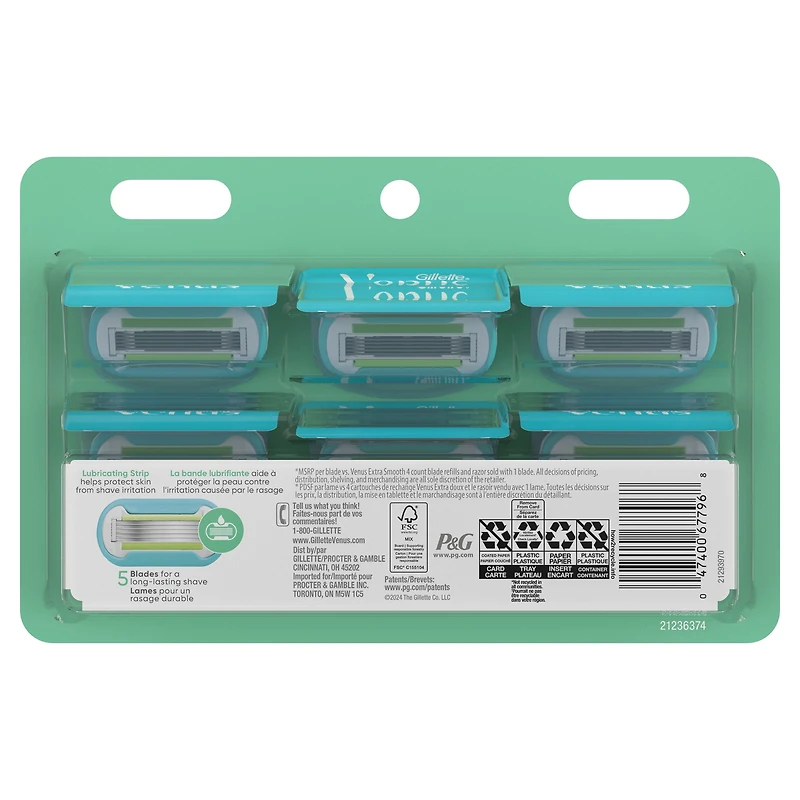 Gillette Venus Extra Smooth Women’s Razor Blades, 5-Bladed Razor Refills, 8CT