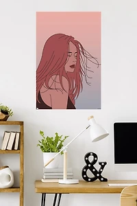 Femme dessinée à la main avec les cheveux au vent