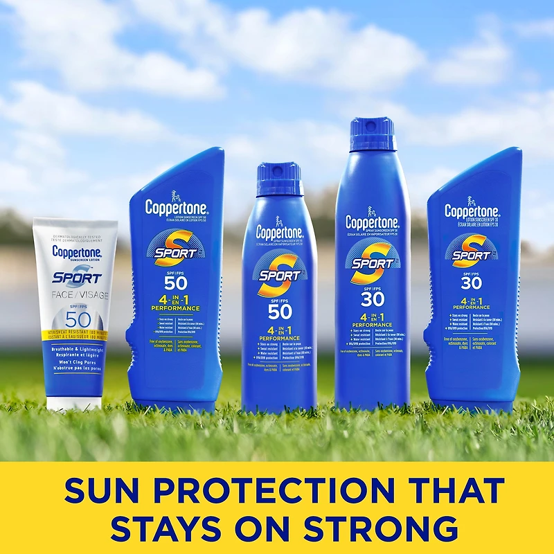 Coppertone Sport écran solaire en lotion pour le visage FPS 50, léger, résistant à l'eau, 74ml 74ml