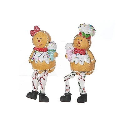 Bonhomme De Pain D'Épices Assis En Polyrésine - Lot De 2