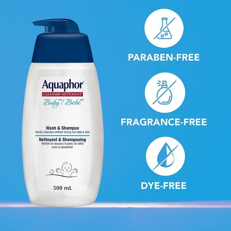 Aquaphor Baby Wash & Shampoo, Tear Free, Fragrance Free, 500mL