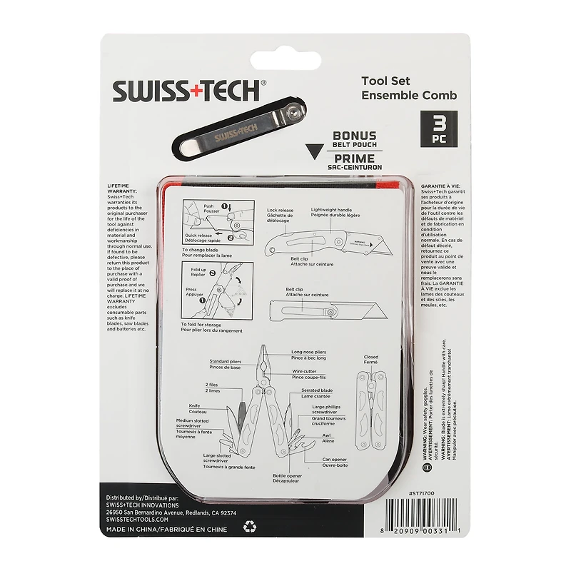 Swiss Tech 4 pièces Multi outils et couteaux verrouillables avec pochette, outils pliants EDC