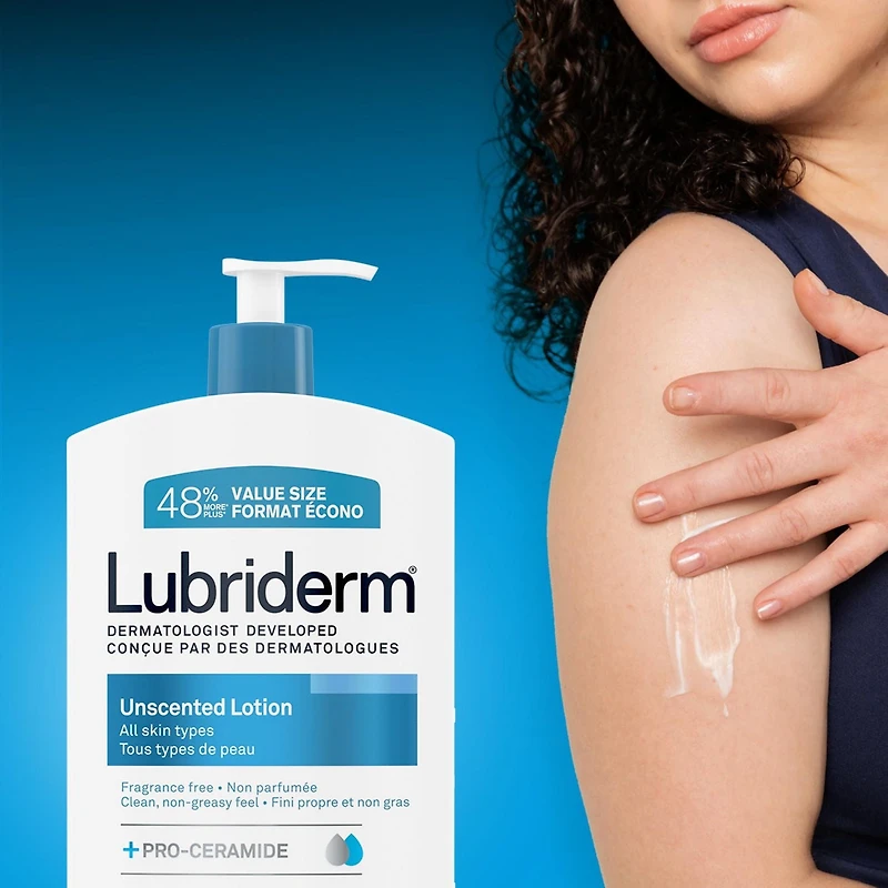Lubriderm Unscented Lotion, Shea Butter and Glycerin, Dry Skin, Hand, Face Moisturizer, Fragrance Free, 710 mL