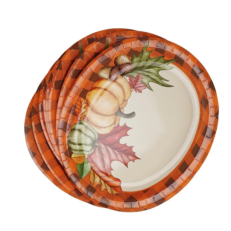 Way to celebrate! Thanksgiving Oval Pumpkins and Fall Leaf Paper Plates, 12.6" x 10.3", 8ct
