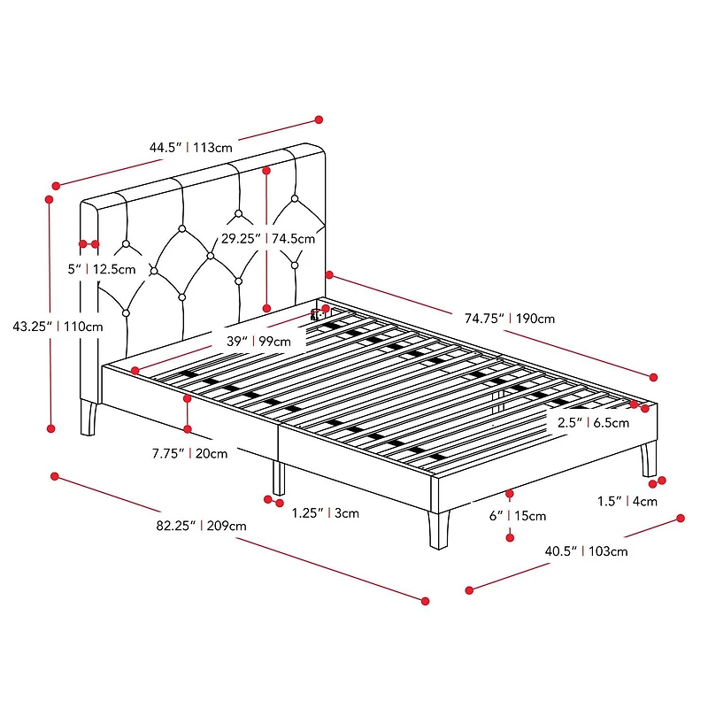 Cadre de lit plateforme rembourré CorLiving Nova Ridge pour adulte avec tête de lit (sans sommier)