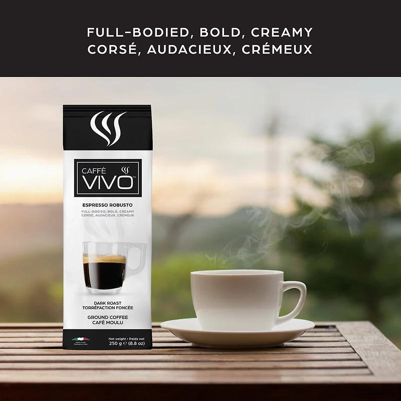 Caffè VIVO Espresso Robusto (Ground Coffee), 250g Premium Ground Italian Coffee