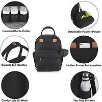 Baby Essentials ‘The Essential’ Multi-Pocket Mesh Padded Back Baby Diaper Bag Backpack with Insulated Bottle Pockets, Detachable Pacifier Pouch and Stroller Straps in Black