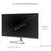 ViewSonic 32" 1080p Frameless Widescreen IPS Monitor with Screen Split Capability HDMI and DisplayPort, 1920x1080, Argent, VX3276-MHD