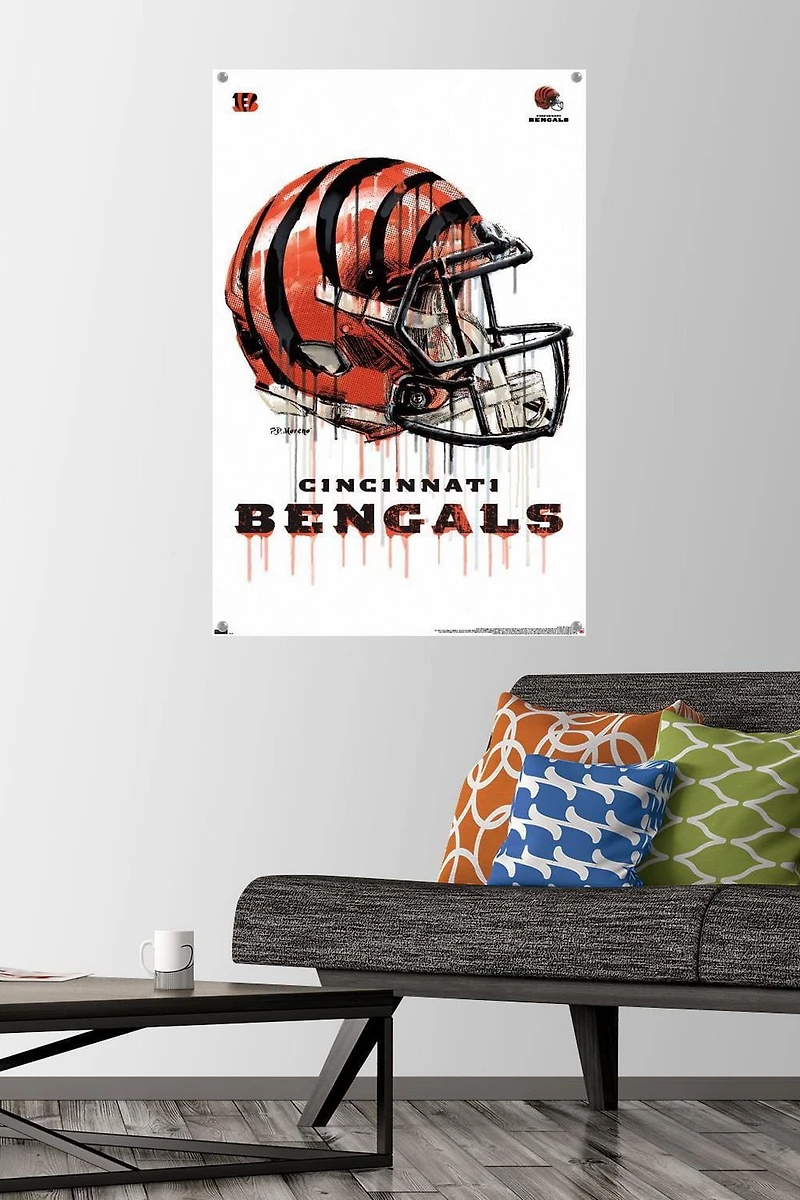 NFL Cincinnati Bengals - Drip Helmet 20 Wall Poster with Magnetic Frame