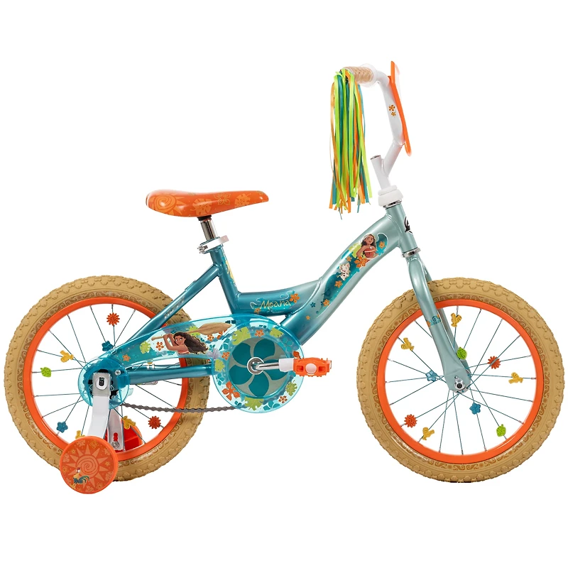 Huffy 16-inch Disney Moana Bike for Girls with Training Wheels, Crystal Blue, 4-6 years old