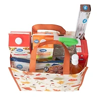 Reusable Shopping Grocery Bag, Seasonal Fall Tote Bag with Bottle Holder, Orange