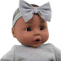 My Sweet Baby – Ensemble Repas avec Poupée Bébé 14 pouces, Tenue Grise, 12 Pièces