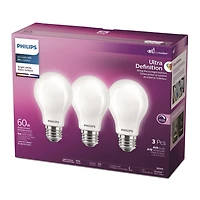 PHILIPS 8W 60W Ultra Definition A19 Bright White Dimmable LED Light Bulbs - 3 Pack, PHL LED 60W A19 BW 3