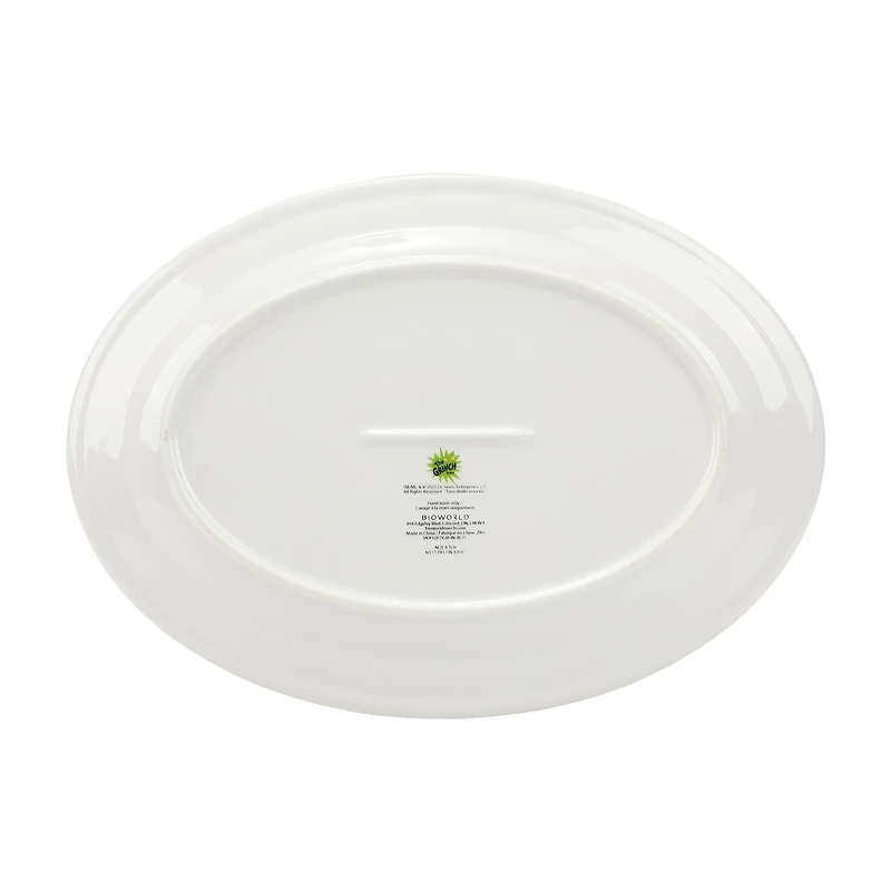 Plateau En Céramique Oblong De 14 Po Du Grinch Avec Bordure De Cadeaux Et De Canne En Sucre VENDOR LICENSE PLATEAU OVALE GRINCH