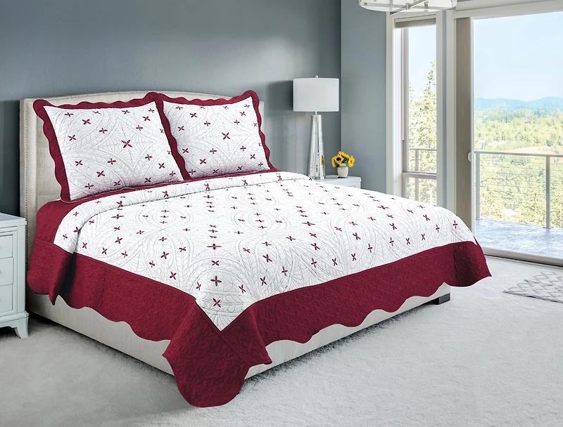 Marina Decoration Embroidered Stitching Coverlet Bedspread Ultra Soft Solid Bedding Summer Quilt Set with Quilted Sham