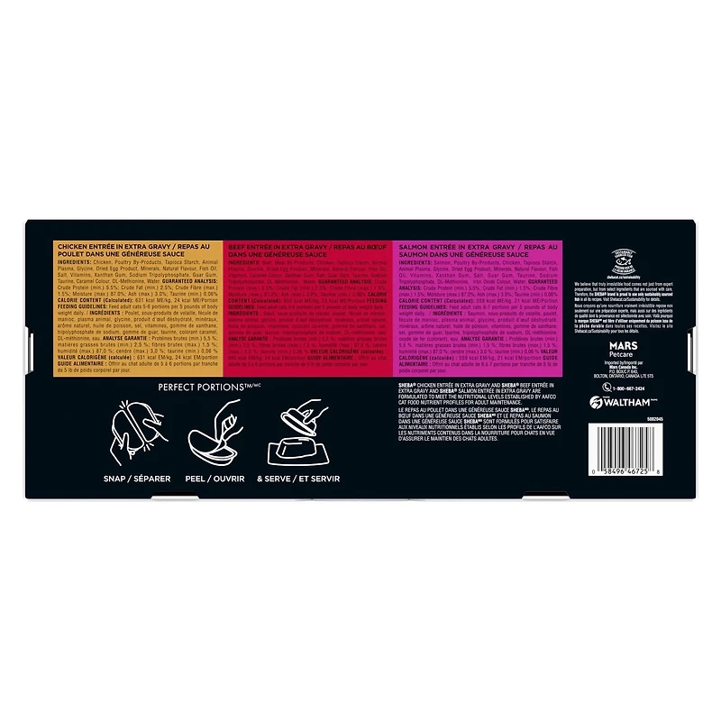 SHEBA GRAVY INDULGENCE PERFECT PORTIONS Adult Wet Cat Food Chicken & Beef & Salmon Entrée in Extra Gravy Variety Pack, 24x75g