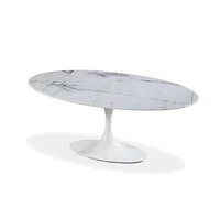 SALLE À MANGER OVALE EN MARBRE 67'' . Table de salle à manger ovale élégante avec plateau en marbre et base en aluminium blanc<br>Dimensions : 28,5" H x 79" L x 47,5" P