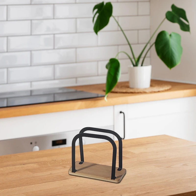 Metal Standing Napkin Holder With Bamboo Bottom