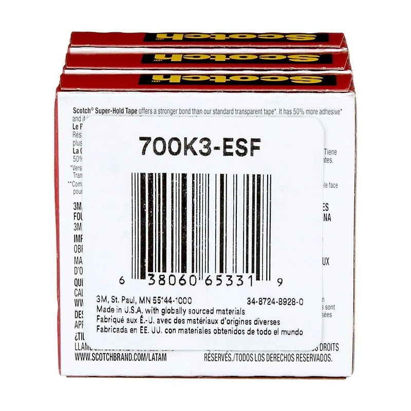 Scotch® Super-Hold Tape 700K3-ESF-RP4, 3/Pack, 3 Per Pack