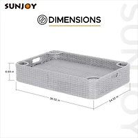 Sunjoy Wicker Floating Pool Tray 36''x24'',Aluminum Frame Pool Accessory Tray for Drinks, Snacks, and Essentials,Grey