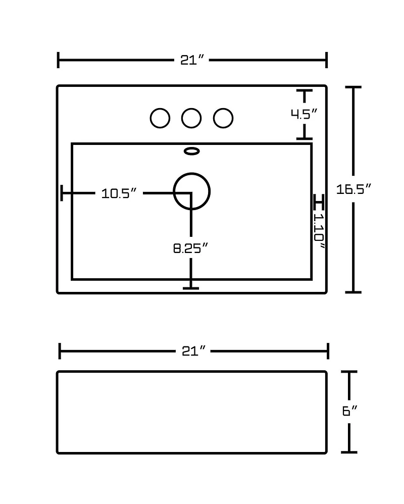 American Imaginations -in. W Wall Mount White Bathroom Vessel Sink Set For 3H4-in. Center Faucet AI