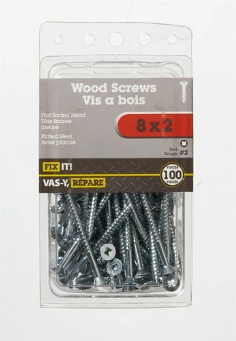 8x2" Flat Head Wood Screw 100 Pieces, Used in place of nails for superior holding power and where disassembly is required.