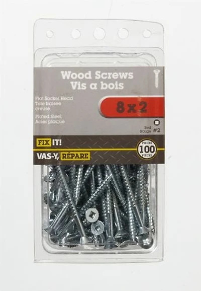 Vis bois tt plate 8 x 2 po plq 100 pièces Utilisé en remplacement des clous pour une force de maintien supérieure et là où un démontage est requis.
