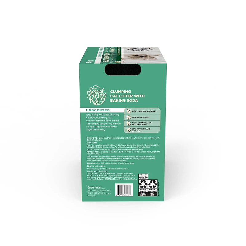 Litière agglomérante pour chat Special Kitty non parfumée au bicarbonate de soude, boîte de 18 kg