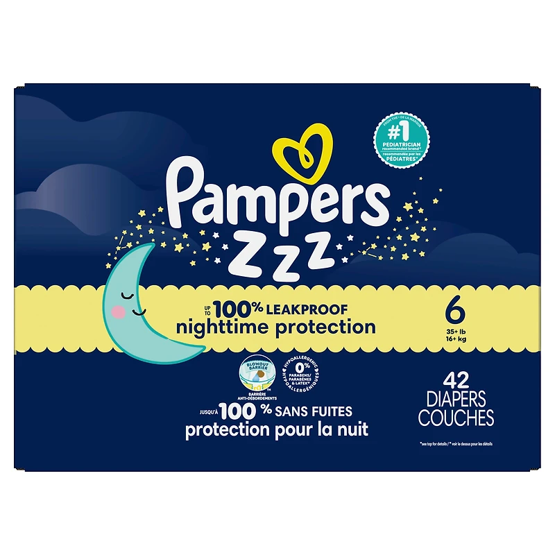 Couches de nuit ZZZ, taille 6 ( et plus [35 lb et plus]), couches jetables pour bébés, protection pendant la nuit