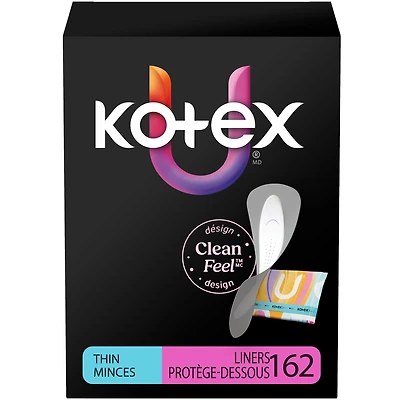 Protège-dessous pour le quotidien emballés Kotex, absorption légère, minces, 162 unités